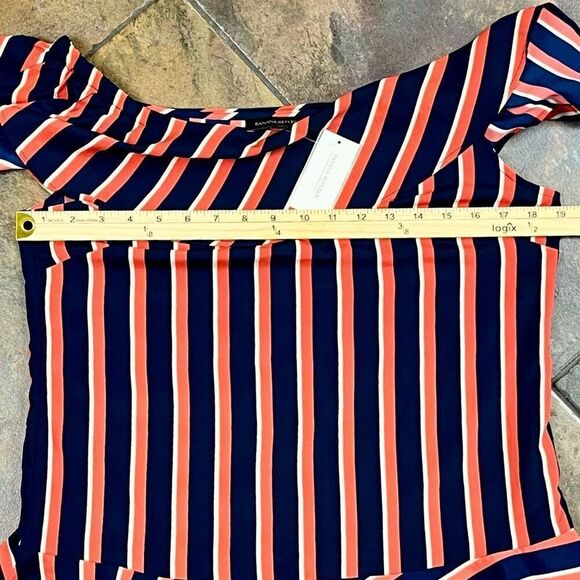 New! NWT Banana Republic Women's Off Shoulder Peplum Red Navy Striped Blouse Sma - Picture 4 of 11